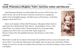 Print <i>Sarah Winnemucca Hopkins: Native American Author and Educator</i> reading comprehension.