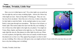 Print <i>Twinkle, Twinkle, Little Star</i> reading comprehension.