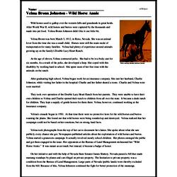 Print <i>Velma Bronn Johnston - Wild Horse Annie</i> reading comprehension.