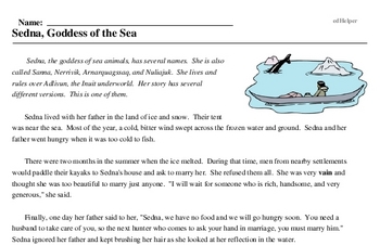Print <i>Sedna, Goddess of the Sea</i> reading comprehension.