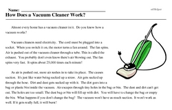Print <i>How Does a Vacuum Cleaner Work?</i> reading comprehension.