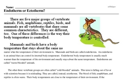 Print <i>Endotherm or Ectotherm?</i> reading comprehension.