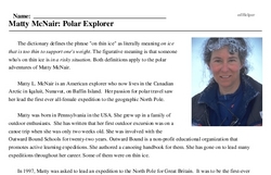 Print <i>Matty McNair: Polar Explorer</i> reading comprehension.