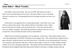 Print <i>Susie Baker - Black Teacher</i> reading comprehension.