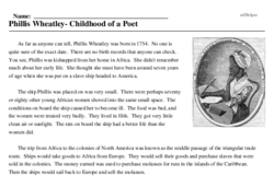 Print <i>Phillis Wheatley- Childhood of a Poet</i> reading comprehension.