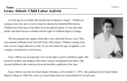 Print <i>Grace Abbott: Child Labor Activist</i> reading comprehension.