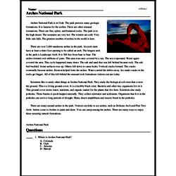 Print <i>Arches National Park</i> reading comprehension.