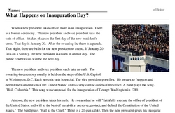 Print <i>What Happens on Inauguration Day?</i> reading comprehension.