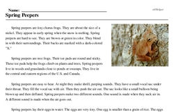 Print <i>Spring Peepers</i> reading comprehension.