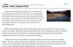 Print <i>Kobuk Valley National Park</i> reading comprehension.