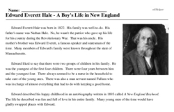 Print <i>Edward Everett Hale - A Boy's Life in New England</i> reading comprehension.