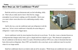 Print <i>How Does an Air Conditioner Work?</i> reading comprehension.