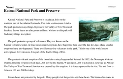 Print <i>Katmai National Park and Preserve</i> reading comprehension.