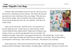 Print <i>Annie Wignall's Care Bags</i> reading comprehension.