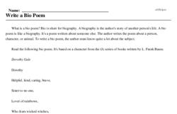 Print <i>Write a Bio Poem</i> reading comprehension.