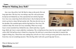 Print <i>What Is Making Joey Itch?</i> reading comprehension.