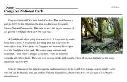 Print <i>Congaree National Park</i> reading comprehension.