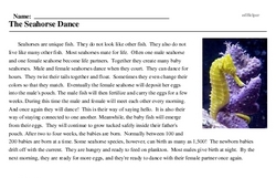 Print <i>The Seahorse Dance</i> reading comprehension.