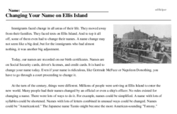 Print <i>Changing Your Name on Ellis Island</i> reading comprehension.
