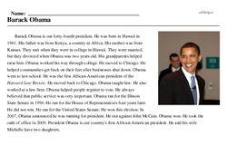 Print <i>Barack Obama</i> reading comprehension.