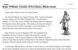 Print <i>Roger Williams: Founder of Providence, Rhode Island</i> reading comprehension.