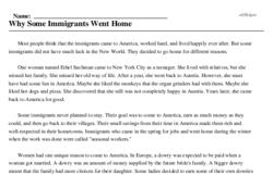 Print <i>Why Some Immigrants Went Home</i> reading comprehension.