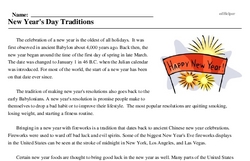 Print <i>New Year's Day Traditions</i> reading comprehension.