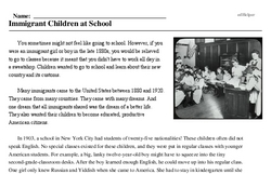 Print <i>Immigrant Children at School</i> reading comprehension.