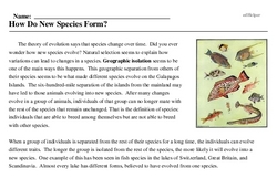 Print <i>How Do New Species Form?</i> reading comprehension.