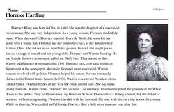 Print <i>Florence Harding</i> reading comprehension.