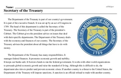 Print <i>Secretary of the Treasury</i> reading comprehension.