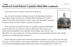 Print <i>Deadwood, South Dakota: Legendary Black Hills Landmark</i> reading comprehension.