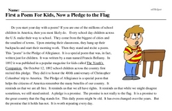 Print <i>First a Poem For Kids, Now a Pledge to the Flag</i> reading comprehension.
