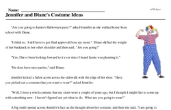 Print <i>Jennifer and Diane's Costume Ideas</i> reading comprehension.