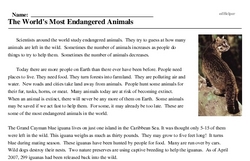 Print <i>The World's Most Endangered Animals</i> reading comprehension.