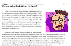 Print <i>Understanding Body Odor: No Sweat!</i> reading comprehension.
