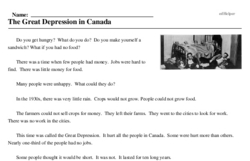 Print <i>The Great Depression in Canada</i> reading comprehension.