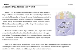 Print <i>Mother's Day Around the World</i> reading comprehension.