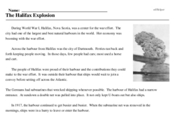 Print <i>The Halifax Explosion</i> reading comprehension.