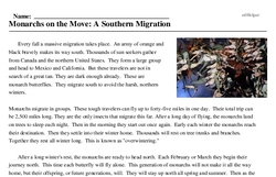 Print <i>Monarchs on the Move: A Southern Migration</i> reading comprehension.