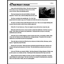 Print <i>The <i>Titanic</i> Disaster's Aftermath</i> reading comprehension.