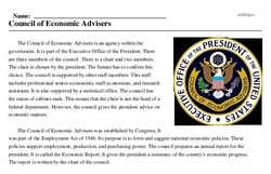 Print <i>Council of Economic Advisers</i> reading comprehension.
