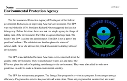Print <i>Environmental Protection Agency</i> reading comprehension.
