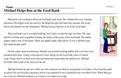 Print <i>Michael Helps Ben at the Food Bank</i> reading comprehension.