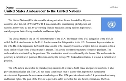 Print <i>United States Ambassador to the United Nations</i> reading comprehension.