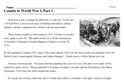 Print <i>Canada in World War I, Part 1</i> reading comprehension.