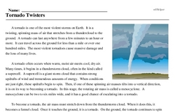 Print <i>Tornado Twisters</i> reading comprehension.