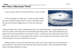 Print <i>How Does a Hurricane Work?</i> reading comprehension.