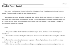 Print <i>Pen Pal Poetry Party!</i> reading comprehension.