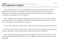 Print <i>The Exploration of a Report</i> reading comprehension.